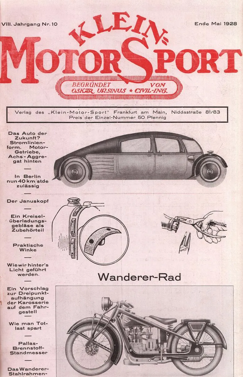 Cover of Klein-Motor-Sport no. 10, 1928, "The Car of the Future"